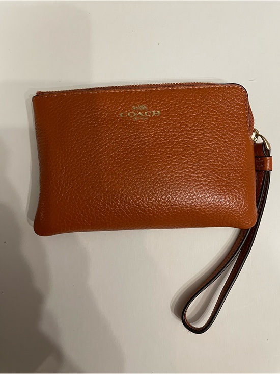 Coach Handbags - COACH Pebbled Leather Wristlet in Saddle/Rust Brown
